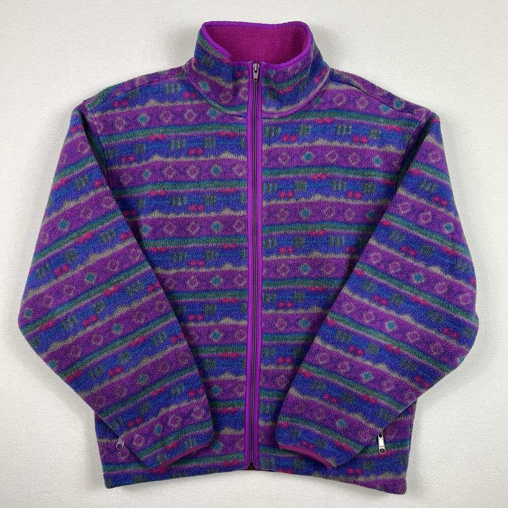 ll Bean Aztec Fleece Full Zip Jacket Made in Usa Womens L